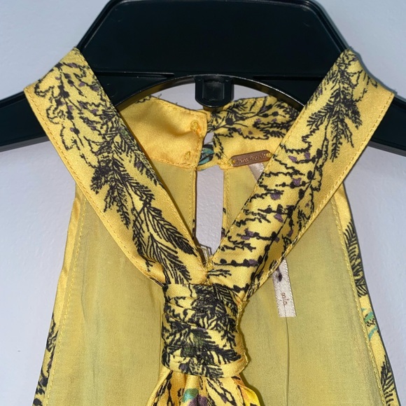 Free People Higher Love Halter Top Yellow Floral Silky Sleeveless Top - Picture 4 of 9